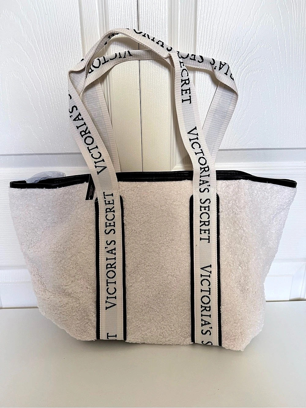 Victoria's Secret Cozy Plush Sherpa Tote White & Black